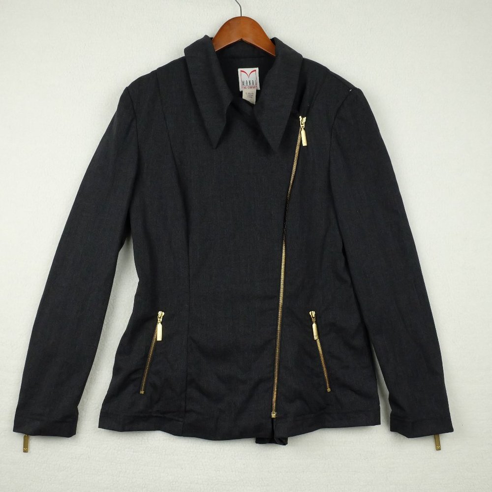 Vintage Womens Coat Jacket Small Gray Full Zip Asymmetrical Spear Point 80s Wool
